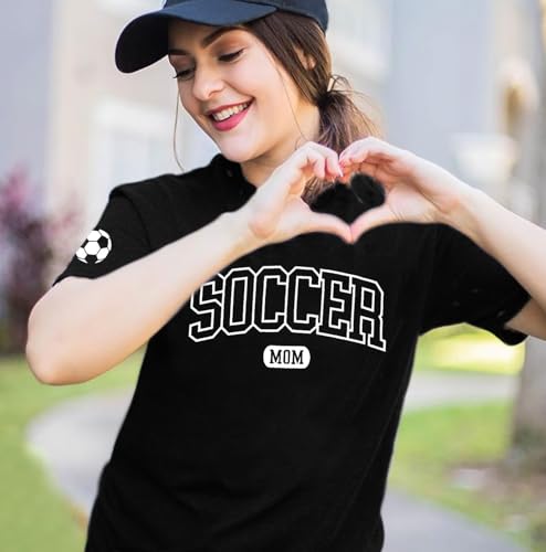 ASTANFY Soccer Mom Shirt Womens Oversized Game Day Shirt Soccer Graphic T Shirts Short Sleeve Black