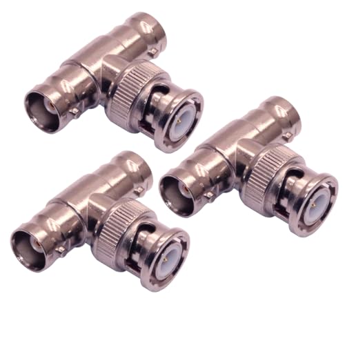ZJKJHJY BNC T-Adapter, Male to Female Connector, Nickel-Plated Brass, 3-Pack, 28.5mm Length
