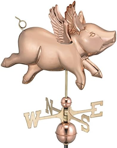 Good Directions Flying Pig Weathervane, Pure Copper 