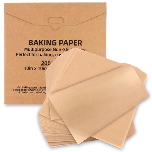 Tikxlafe 10x10 Inch Parchment Paper Sheets 200 Pcs, Unbleached Non-Stick