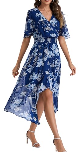 Image of Kormei Womens Short Sleeve Floral Maxi Dress High Low V-Neck Flowy Party Long Dresses