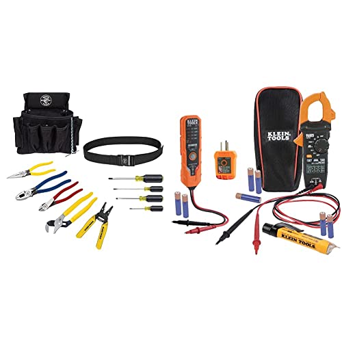Klein Tools Apprentice Electrician Tool Kit Bundle with Voltage Testers | 11-Piece Tool Set + Electrical Test Kit + Accessories