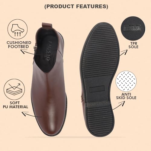 Image of FAUSTO Mens High Ankle Zipper Closure Chelsea Boots | Winter Riding Formal & Casual Style Shoes For Denim Outfits