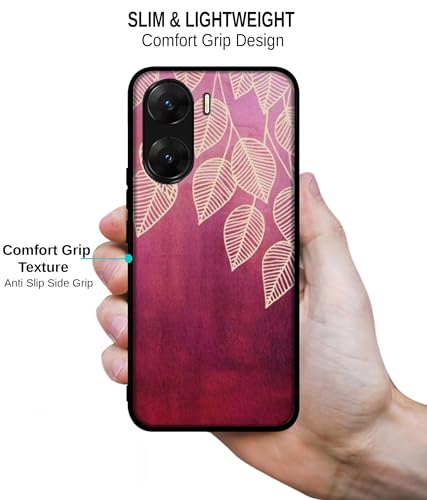Image of Leaf Pattern Design Premium 2D Printed Metal Back Case Cover for Vivo V29E 5G
