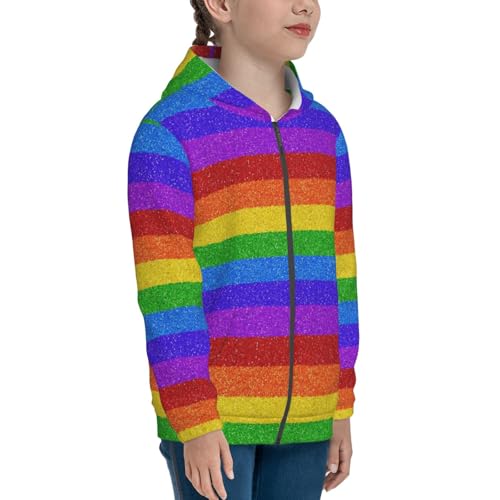 Colorful Glitter Rainbow Kids Pullover Hoodies Boys Zip Up Sweatshirts Girls Athletic Clothes with Pocket4