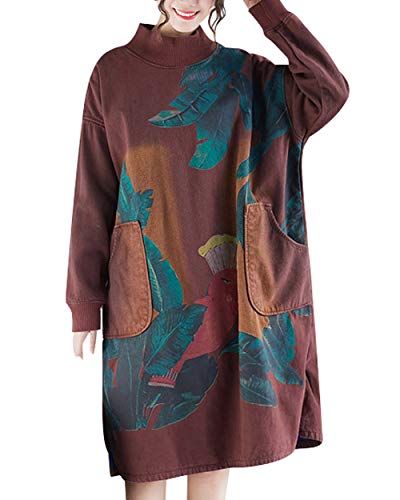 Bigassets Femmes Col Haut Manche Longue Doublure Polaire Pulls molletonnés Tops Style 2 Dark Red Cover