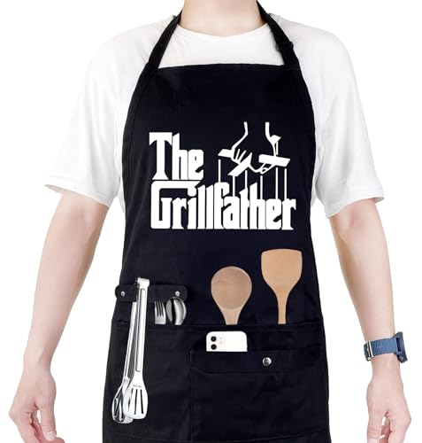 Funny Cooking Chef Apron with Pockets BBQ Kitchen Work Aprons Birthday Dad Creative Gifts