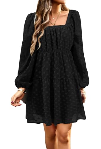Image of BestWendding Women Long Sleeve Mini Dress Square Neck 2026 Fall Dress