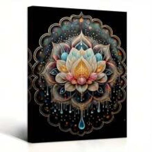 Décoration fleur de lotus tableau sur toile grand format 80x120 cm pour mur de salon