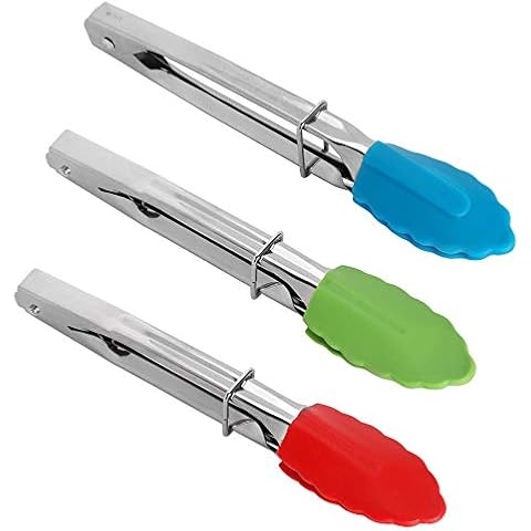 Yumi V 3pcs BBQ Tongs Kitchen Cooking Tongs, 7-inch Mini Silicone Tongs Serving Tongs Kitchen Tongs Non Stick for Grilling Cooking Frying Serving Cover