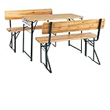 Stagecaptain BBDL-119 NT Hirschgarten Bierzeltgarnitur mit Lehne für Balkon - 119 cm Länge - Klappbare Festzeltgarnitur 1x Tisch, 2X Bank - Holz Sitzgarnitur - Innen & Außenbereich - Natur
