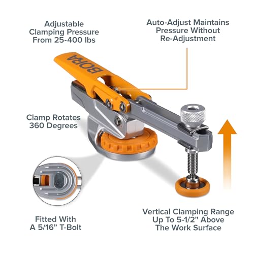 BORA Auto Adjust Hold Down Clamp Fits Standard 5/16-inch T Track - Universal T Slot Toggle Clamp for Woodworking Rotates 360 Degrees for Clamping Projects - BR-G050101 by BORA - Image 2
