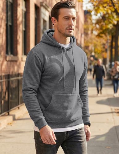 Image of JMIERR Mens Fleece Lined Hoodie Pullover Drawstring Pocket Winter Warm | Cozy fleece-lined pullover, adjustable drawstring hood, kangaroo pocket, regular fit, machine wash