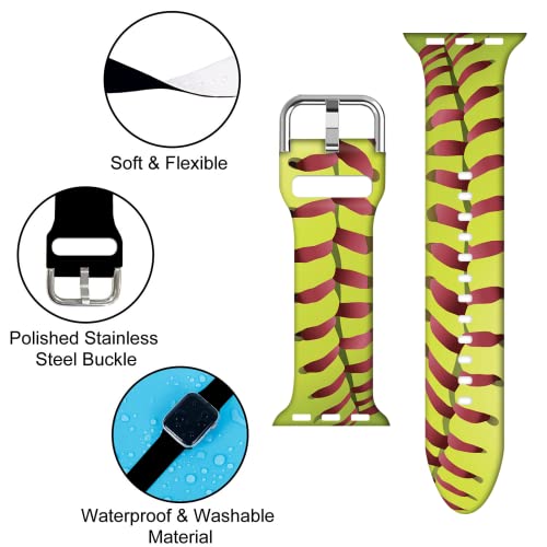 Compatible With American Softball Apple Watch 38/40/41/42/44/45mm For Women Men,Soft Silicone Sport Ball Gifts Decorations Replacement Wristband Band For Iwatch Series 7 6 5 4 3 2 1 SE.38mm/40mm/41mm - Image 2