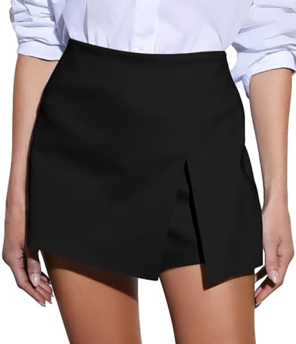 GOBLES Women's Casual High Waist A-line Side Slit Asymmetrical Hem Mini Office Skorts