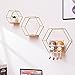 ZWMBYN Lot de 3 étagères murales flottantes hexagonales en métal géométrique rustique en bois pour chambre à coucher, salon, cuisine et bureau, doré