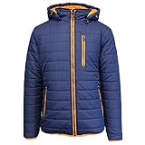 Galaxy by Harvic Spire Men's Puffer Bubble Jacket with Contrast Trim Navy/Orange