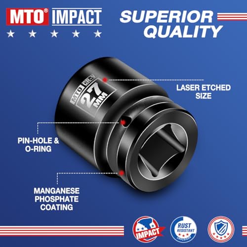 Image of MTO 1 /2 inch Drive 27mm Shallow Impact Socket, 6-Point Metric Socket for Automotive Maintaince, CR-V Steel Meets ANSI Standards