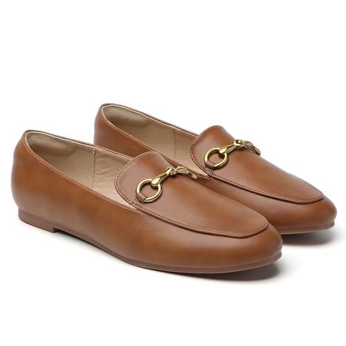Image of Minorsu Buckle Loafers for Women Slip On Round Toe Dress Flats Business Casual Work Driving Shoes