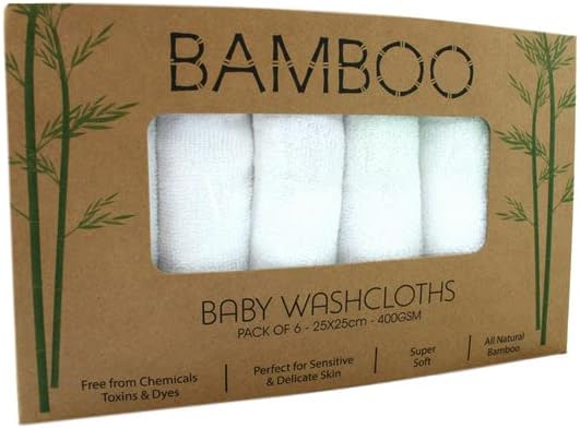 Premium Bamboo Baby Wash Cloths - Pack of 6-25x25cm - 400GSM : Super Soft, Gentle & Absorbent