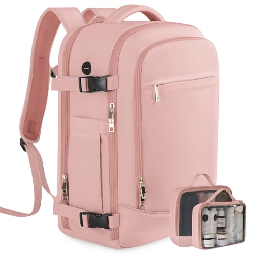 Image of Rinlist Travel Backpack, Large Backpack for Men Women, Flight-approved Carry-on Backpack, 40L Personal Item Travel Backpack, Travel Essentials, Pink