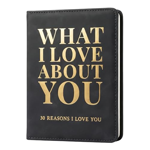 YOELOVE What I Love About You Leather Book – 30 Reasons Why I Love You, Fill-In-The-Blank Journal...