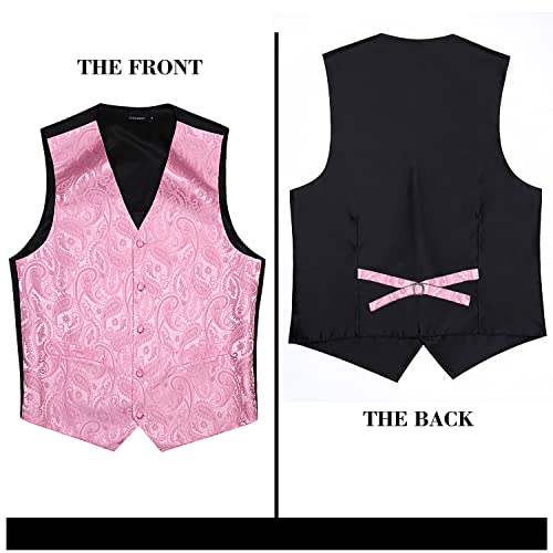Image of HISDERN Vest and Tie Sets for Men Vests Paisley Floral Jacquard Necktie Pocket Square 3PCS Waistcoat for Suit or Tuxedo