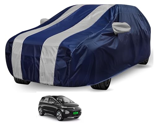 Image of Auto Hub Car Cover Compatible with MG Windsor EV with Mirror Pocket, Water Resistant, Triple Stitched, Windsor EV Car Cover- Navy-Silver