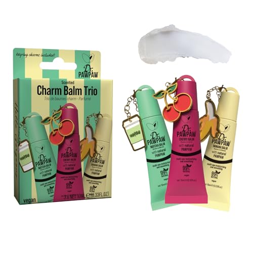 Dr.PAWPAW Charm Balm Cherry Banana and Matcha Trio 3 x 10ml Hydrating Scented Lip Balm Set with Pawpaw Lightweight Vegan Lip Care for Soft Smooth Glossy Lips
