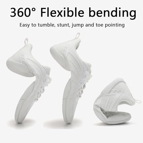 Image of White Cheer Shoes Women Girls Black Mesh Breathable Dance Sneakers | Cheerleading Athletic Sneakers Cheerleader Gymnastic Competition School Sports Flexible Footwear