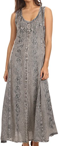 Sakkas 15221 - Abito Maya Ray Embroidegrey con Bottoni Senza Maniche - Grigio - L/XL