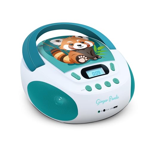 MOOOV 477414 Lecteur CD Enfant Panda Roux MP3 et Port USB - AUX-in - Prise Casque - Poste Portable avec Poignée de Transport - Alimentation Secteur ou Piles - Vert et...