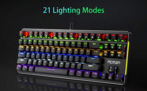 Hcman Tastiera Meccanica US Layout Mechanical Keyboard Blue Switches,Tastiera da Video Gioco, con 21 Modalità di Retroilluminazione LED