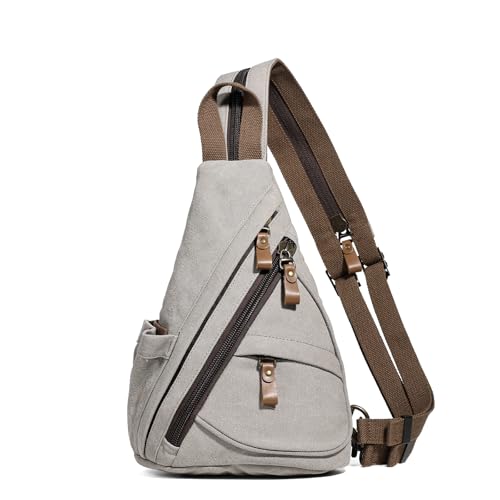 KL928 Canvas Sling Bag - Small Crossbody Backpack Shoulder Casual Daypack Rucksack for Men Women(Small Version) Medium-leaden