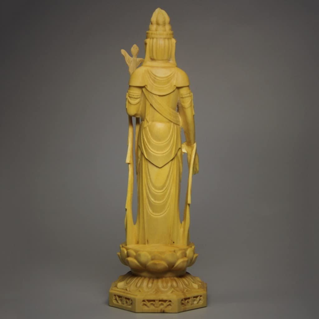 meditación Buda Estatua de Buda de pie Guanyin Buddha Figura con Pedestal de Lotus Home Creative Wooden Buddha Adorno 1.1x1.1x3.7 Pulgadas Regalos Que te Hacen Feliz
