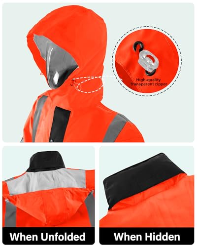 Image of iCreek Safety Rain Jacket with Hood,Waterproof Reflective High Visibility