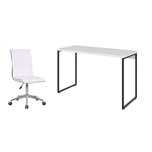 Conjunto de Mesa Studio 120 cm com Cadeira de Escritório Secretária Giratória Marilyn Branca