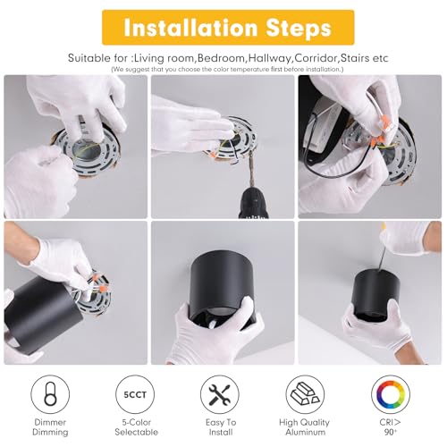 Image of Ceiling Spot Lights Indoor 5-Color Dimmable Flush Mount Black Cylinder Down Light Modern LED Ceiling Light for Living Room Hallway Kitchen Dining Room Foyer
