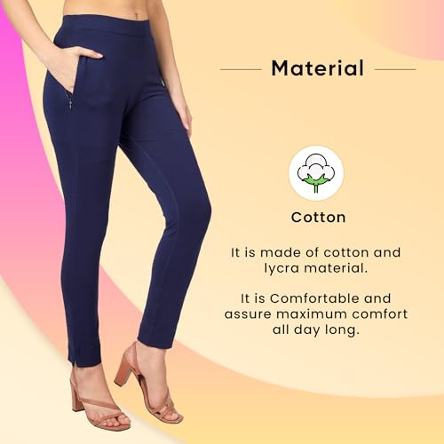 Image of ON&ON Women's Cotton Stretchable Slim Fit Straight Pants Trouser for Casual Wear and Office Wear