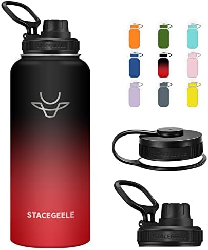 STACEGEELE Insulated Vacuum Water Bottle with Straw Lid Stainless Steel Flask Thermos Leak Proof Lightweight Eco Friendly 24oz