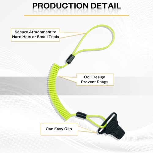 Image of MELOTOUGH Coiled Lanyard,Hard Hat Lanyard w /Clamp End,No Snag Design for Hard Hat,Tools,Small Valuables,Load Cap 2lbs,3Pcs