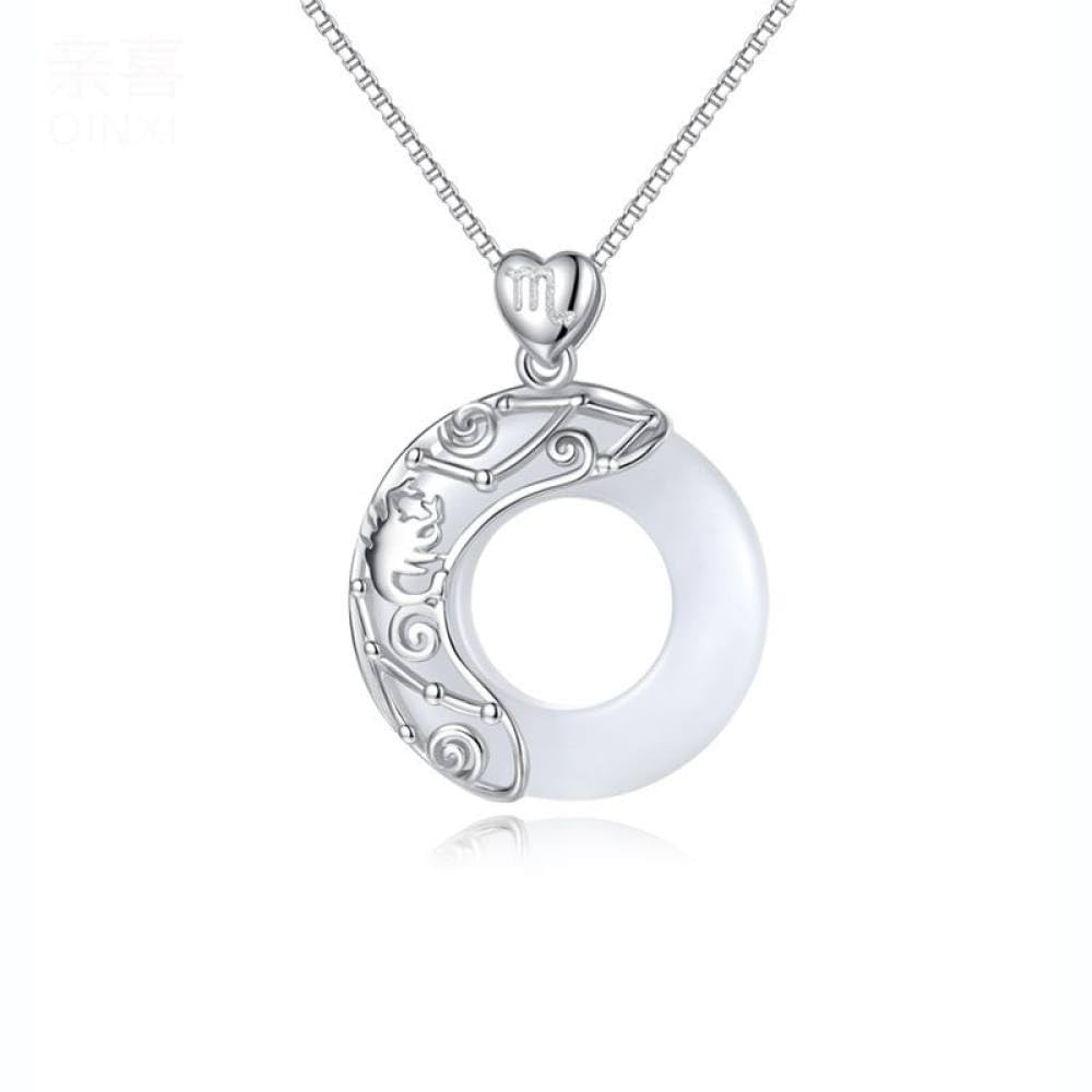 Feng Shui， Halskette aus Sterlingsilber, Sternzeichen für Frauen, Elegante Damen, natürlicher Jade-Kreis, chinesische Harmonie-Schnalle, Anhänger, Schmuck, Mädchen-Geburtstagsgeschenk