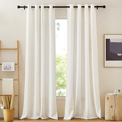 NICETOWN Linen Burlap Curtains Extra Long 120 inch, Grommet Privacy with Light Filtering Semi Sheer Curtains & Drapes Linen Blend for Bedroom/Living R