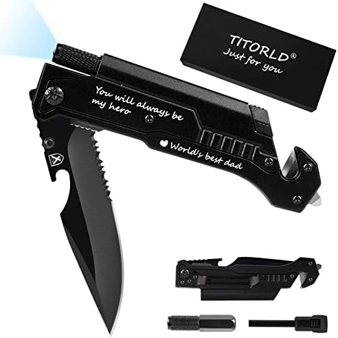Gifts for Dad Men, Fathers Day Birthday Gifts ideas from Wife Daughter Son, Engraved Pocket Knife, Unique Camping Hiking Fishing Tools, 7 in 1 Multitool Folding Knife with LED Light