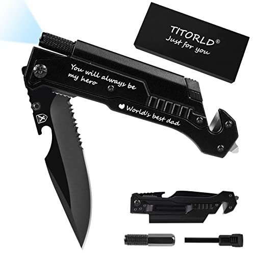 Gifts For Dad Men, Fathers Day Birthday Gifts Ideas From Wife Daughter Son, Engraved Pocket Knife, Unique Camping Hiking Fishing Tools, 7 In 1 Multitool Folding Knife With Led Light #TOP11