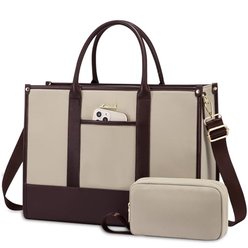 LOVEVOOK Laptop Tote Bags for Women Work Bag 15.6 inch Large Professional Teacher Purse Lightweight Computer Bag Briefcase Business Office, Apricot-chocolate