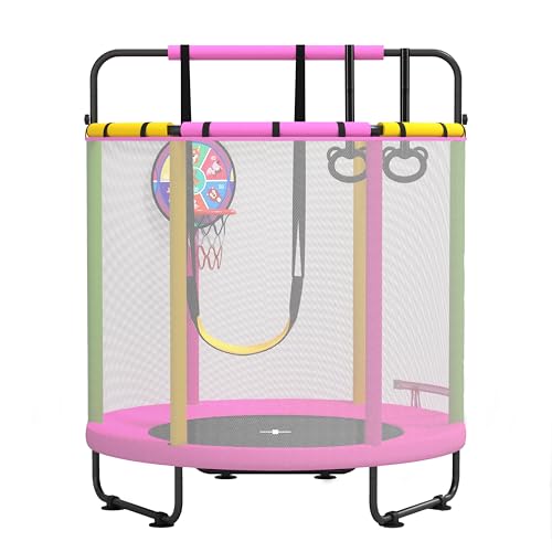 CZCPARY Trampolín para niños, trampolín ajustable para bebés con aro de baloncesto, trampolín para interiores y exteriores, adecuado para regalos de cumpleaños