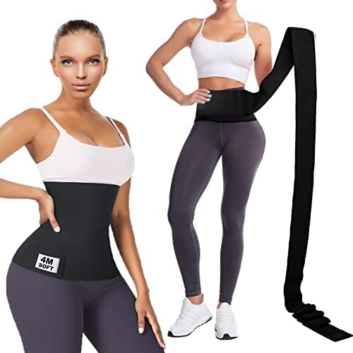 AURUZA Waist Trainer For Women,Waist Trainer,Tummy Wrap Sweat Wraps Waist Trimmer Belt,Adjustable & Non-Slip WrapTummy Wrap Belt for Women Post Partum，Lower Belly Fat(4M Black)