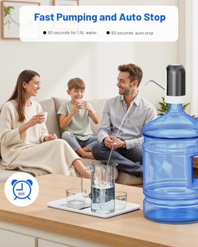 Myvision Water Dispenser for 5 Gallon Bottle, Portable USB Charging Electric Water Pump, Drinking Water Jug Pump for Home, Kitchen, Living Room, Office, Camping, Universal for 3-5 Gallon (Black)