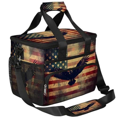 Mexpekil Bolsa térmica grande con diseño de águila americana, 15 L, aislada, a prueba de fugas, suave, para playa, con correa para picnic, camping, viajes, pesca, senderismo